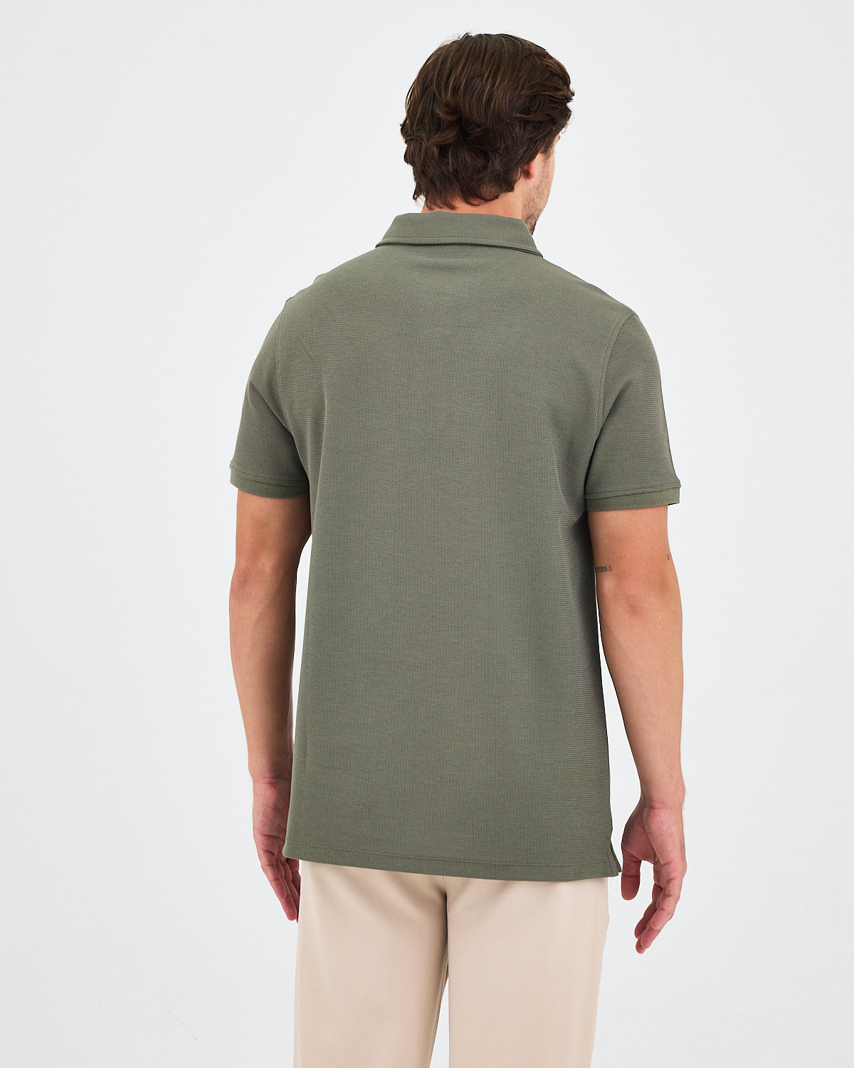 Erkek Haki Nakış Standart Kalıp Polo Yaka T-Shirt – BCI Sertifikalı Pamuk