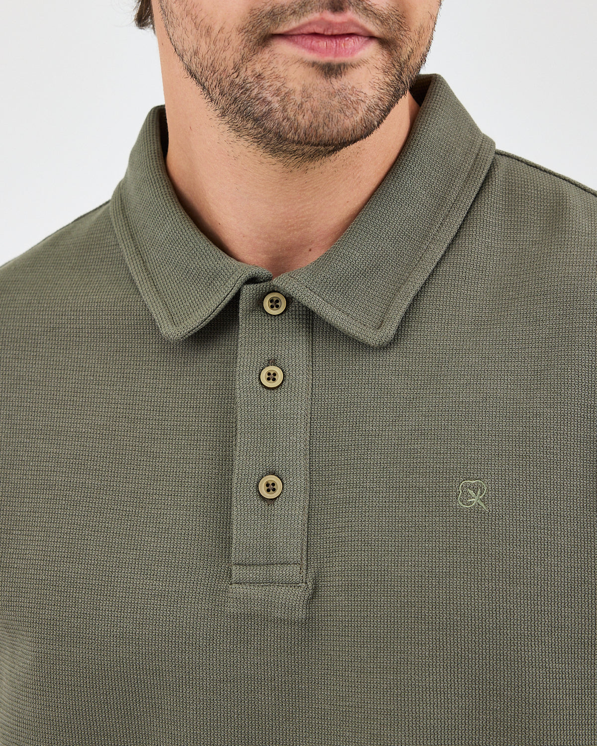 Erkek Haki Nakış Standart Kalıp Polo Yaka T-Shirt – BCI Sertifikalı Pamuk