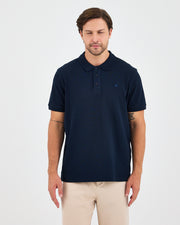 Erkek Lacivert Mavi Nakış Standart Kalıp Organik Pamuk Polo Yaka T-Shirt