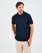 Erkek Lacivert Mavi Nakış Standart Kalıp Organik Pamuk Polo Yaka T-Shirt