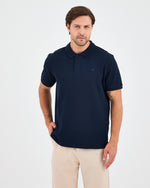 Erkek Lacivert Mavi Nakış Standart Kalıp Organik Pamuk Polo Yaka T-Shirt