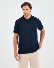 Erkek Lacivert Mavi Nakış Standart Kalıp Organik Pamuk Polo Yaka T-Shirt