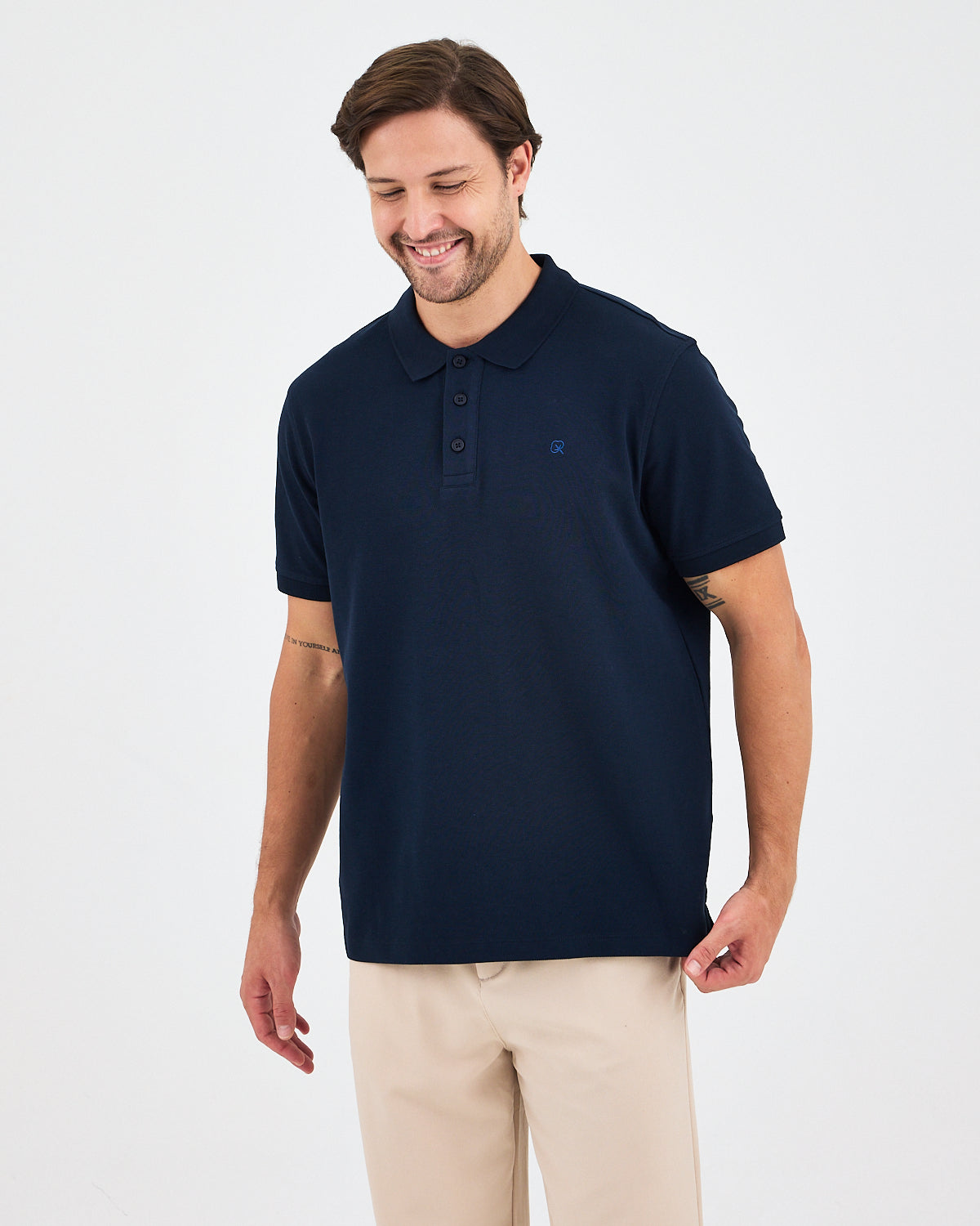Erkek Lacivert Mavi Nakış Standart Kalıp Organik Pamuk Polo Yaka T-Shirt