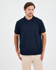 Erkek Lacivert Mavi Nakış Standart Kalıp Organik Pamuk Polo Yaka T-Shirt