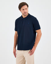 Erkek Lacivert Mavi Nakış Standart Kalıp Organik Pamuk Polo Yaka T-Shirt