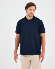 Erkek Lacivert Mavi Nakış Standart Kalıp Organik Pamuk Polo Yaka T-Shirt