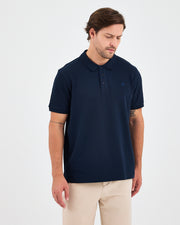 Erkek Lacivert Mavi Nakış Standart Kalıp Organik Pamuk Polo Yaka T-Shirt