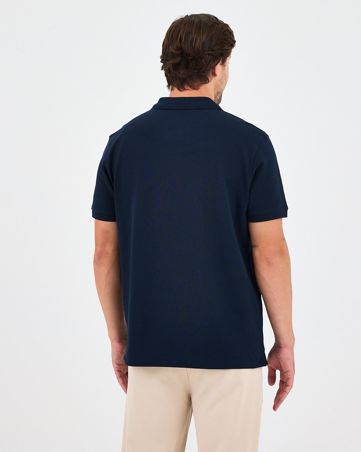 Erkek Lacivert Mavi Nakış Standart Kalıp Organik Pamuk Polo Yaka T-Shirt