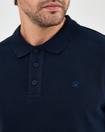Erkek Lacivert Mavi Nakış Standart Kalıp Organik Pamuk Polo Yaka T-Shirt