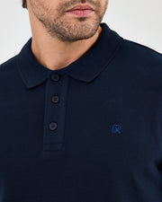 Erkek Lacivert Mavi Nakış Standart Kalıp Organik Pamuk Polo Yaka T-Shirt
