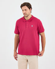 Men's White Applique Logo Organic Cotton Standard Fit Polo Neck T-shirt-10308C16