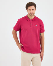 Men's White Applique Logo Organic Cotton Standard Fit Polo Neck T-shirt-10308C16