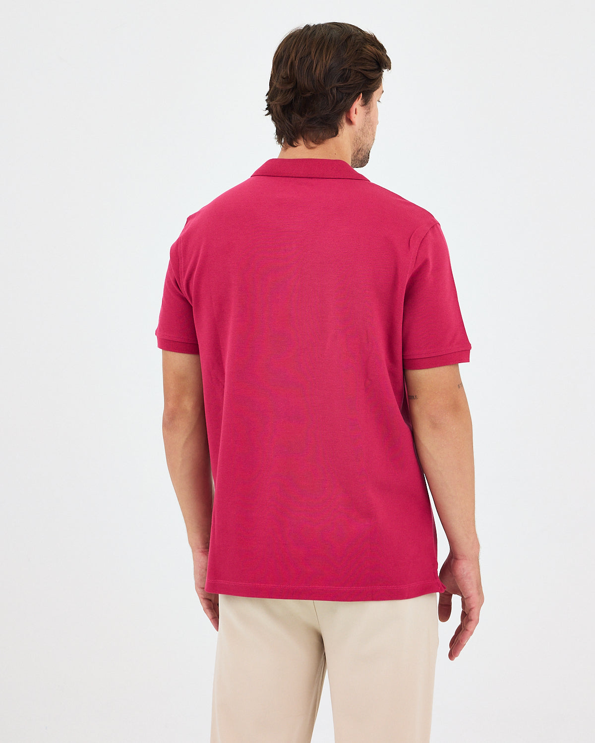 Men's White Applique Logo Organic Cotton Standard Fit Polo Neck T-shirt-10308C16