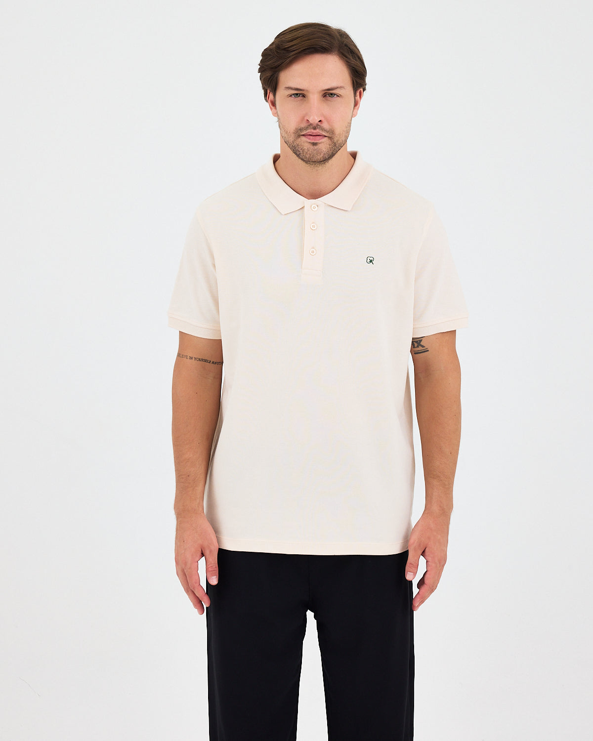 Men's Green Embroidered Standard Fit Organic Cotton Polo Neck T-Shirt-1020802