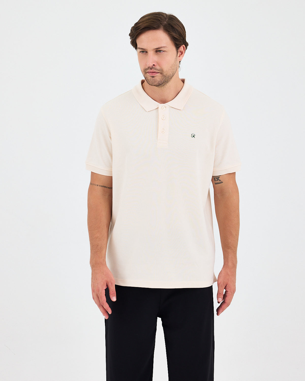 Men's Green Embroidered Standard Fit Organic Cotton Polo Neck T-Shirt-1020802