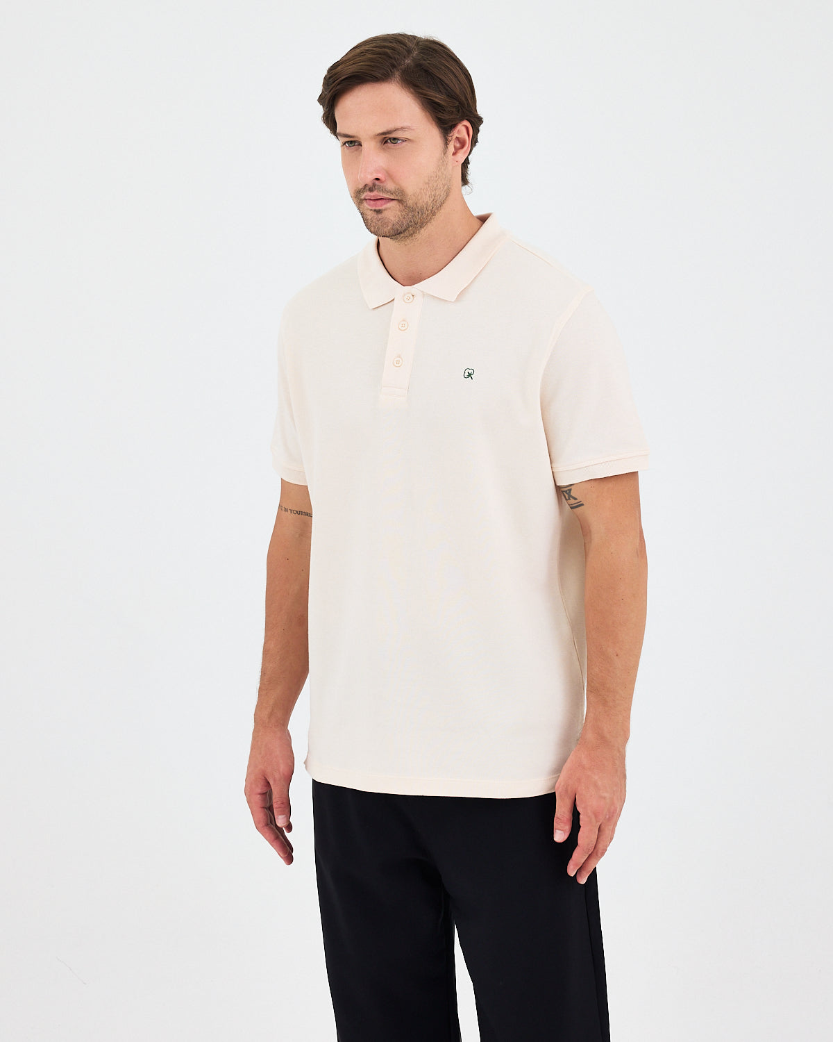Men's Green Embroidered Standard Fit Organic Cotton Polo Neck T-Shirt-1020802