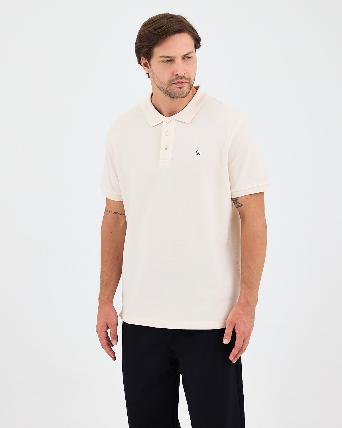 Men's Green Embroidered Standard Fit Organic Cotton Polo Neck T-Shirt-1020802