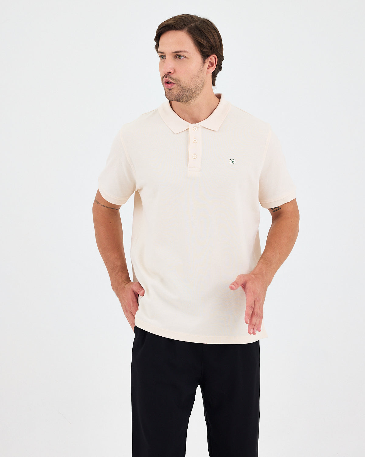 Men's Green Embroidered Standard Fit Organic Cotton Polo Neck T-Shirt-1020802