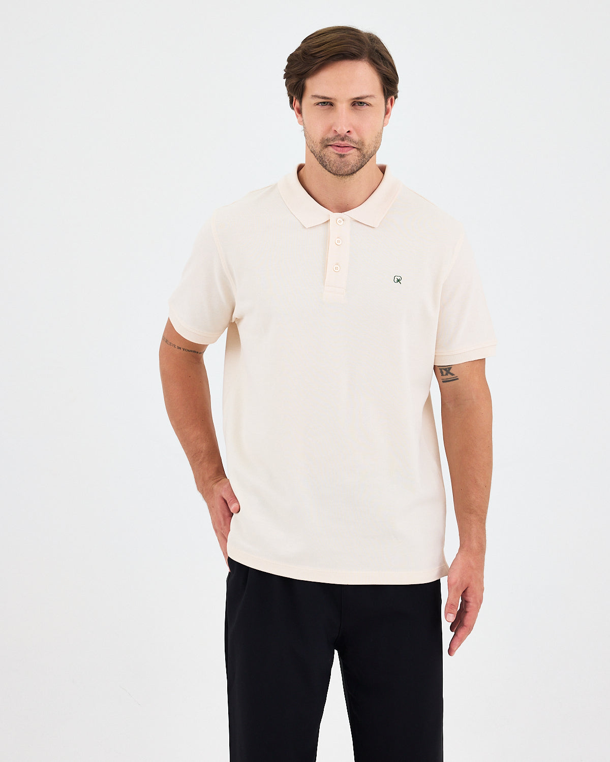 Men's Green Embroidered Standard Fit Organic Cotton Polo Neck T-Shirt-1020802