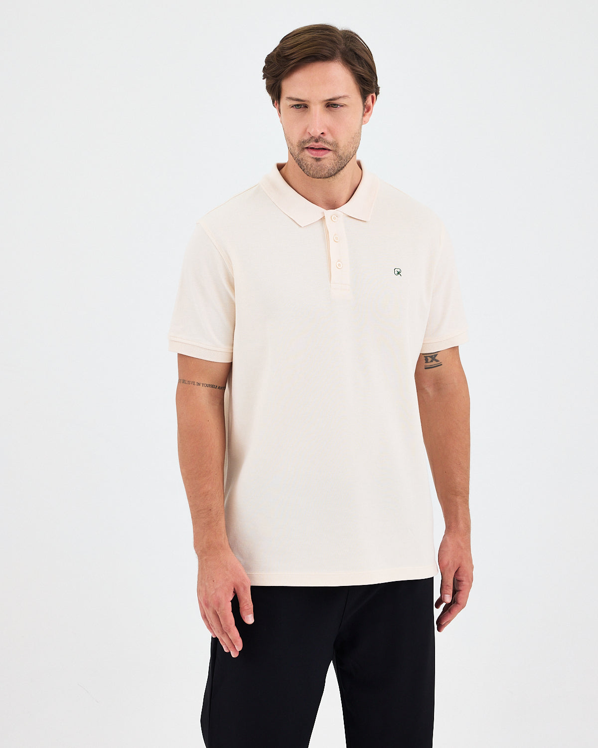 Men's Green Embroidered Standard Fit Organic Cotton Polo Neck T-Shirt-1020802