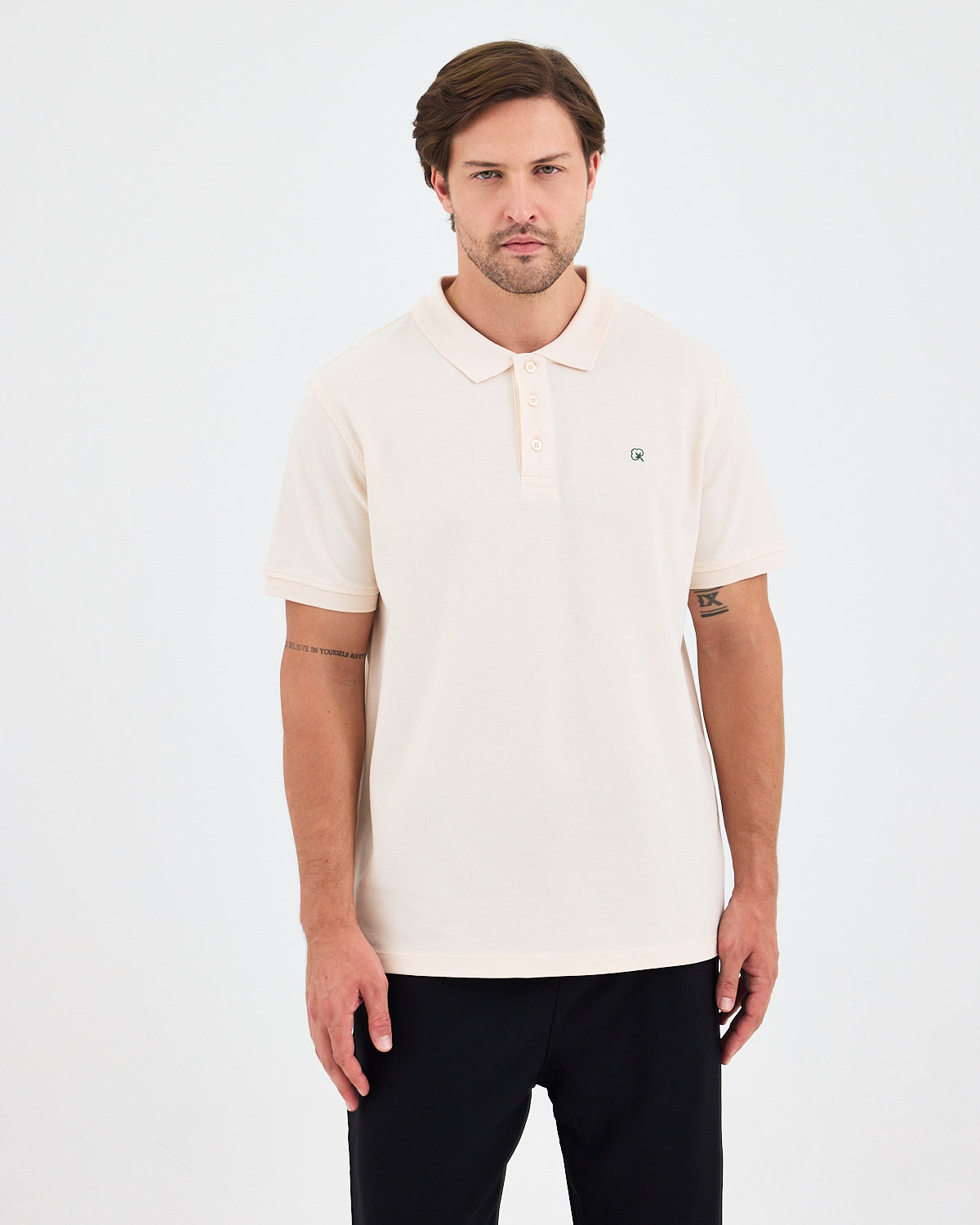 Men's Green Embroidered Standard Fit Organic Cotton Polo Neck T-Shirt-1020802