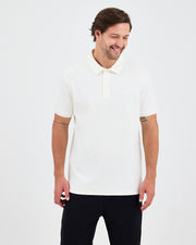 Erkek Ekru Beyaz Aplike Logo Organik Pamuk Standart Kesim Polo Yaka T-shirt