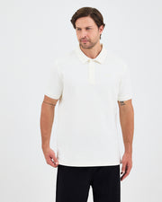Erkek Ekru Beyaz Aplike Logo Organik Pamuk Standart Kesim Polo Yaka T-shirt