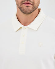 Erkek Ekru Beyaz Aplike Logo Organik Pamuk Standart Kesim Polo Yaka T-shirt