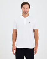 Erkek Beyaz Aplike Logo Organik Pamuk Standart Kesim Polo Yaka T-shirt