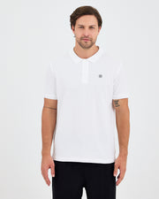 Erkek Beyaz Aplike Logo Organik Pamuk Standart Kesim Polo Yaka T-shirt