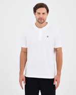 Erkek Beyaz Aplike Logo Organik Pamuk Standart Kesim Polo Yaka T-shirt