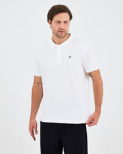 Erkek Beyaz Aplike Logo Organik Pamuk Standart Kesim Polo Yaka T-shirt