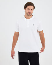Erkek Beyaz Aplike Logo Organik Pamuk Standart Kesim Polo Yaka T-shirt