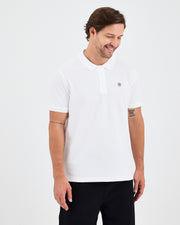 Erkek Beyaz Aplike Logo Organik Pamuk Standart Kesim Polo Yaka T-shirt