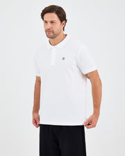 Erkek Beyaz Aplike Logo Organik Pamuk Standart Kesim Polo Yaka T-shirt