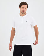 Erkek Beyaz Aplike Logo Organik Pamuk Standart Kesim Polo Yaka T-shirt