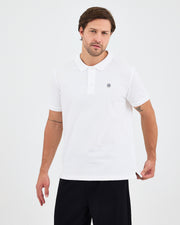 Erkek Beyaz Aplike Logo Organik Pamuk Standart Kesim Polo Yaka T-shirt