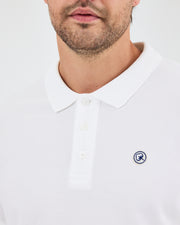 Erkek Beyaz Aplike Logo Organik Pamuk Standart Kesim Polo Yaka T-shirt