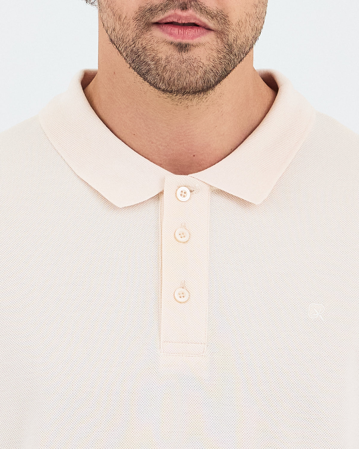 Erkek Ekru Nakış Organik Pamuklu Standart Kalıp Polo Yaka T-Shirt