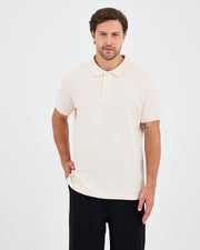 Erkek Ekru Nakış Organik Pamuklu Standart Kalıp Polo Yaka T-Shirt