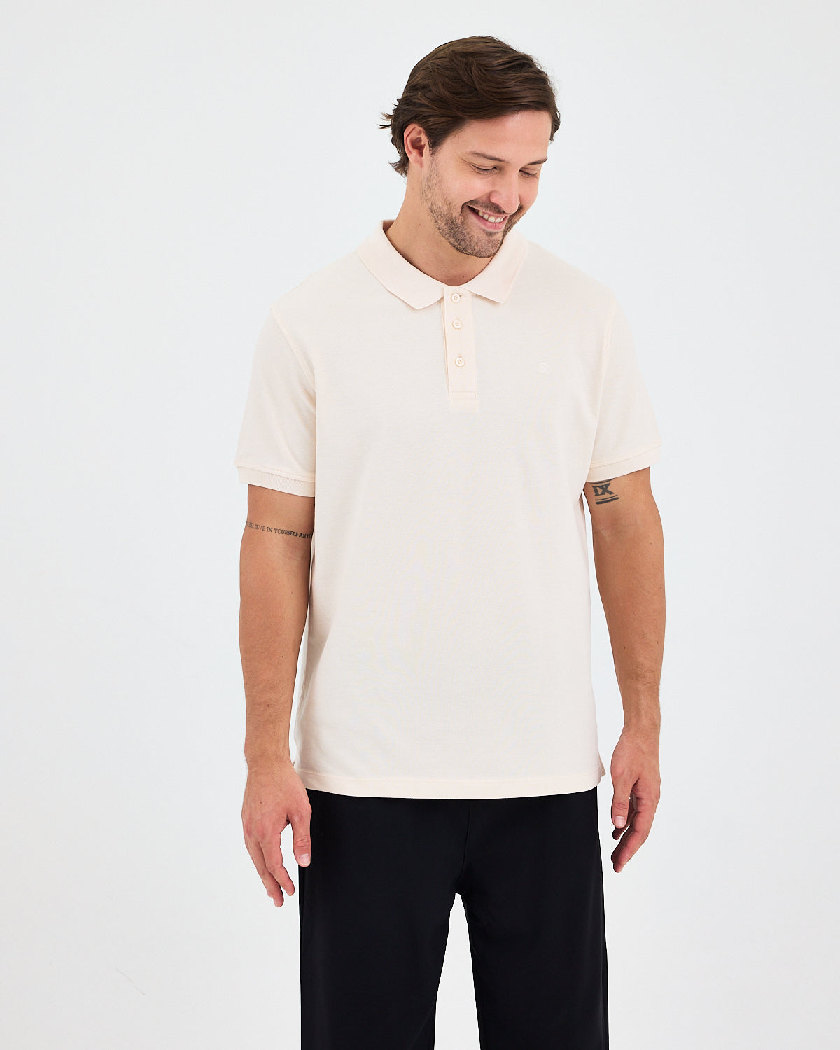 Erkek Ekru Nakış Organik Pamuklu Standart Kalıp Polo Yaka T-Shirt