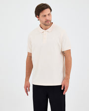 Erkek Ekru Nakış Organik Pamuklu Standart Kalıp Polo Yaka T-Shirt