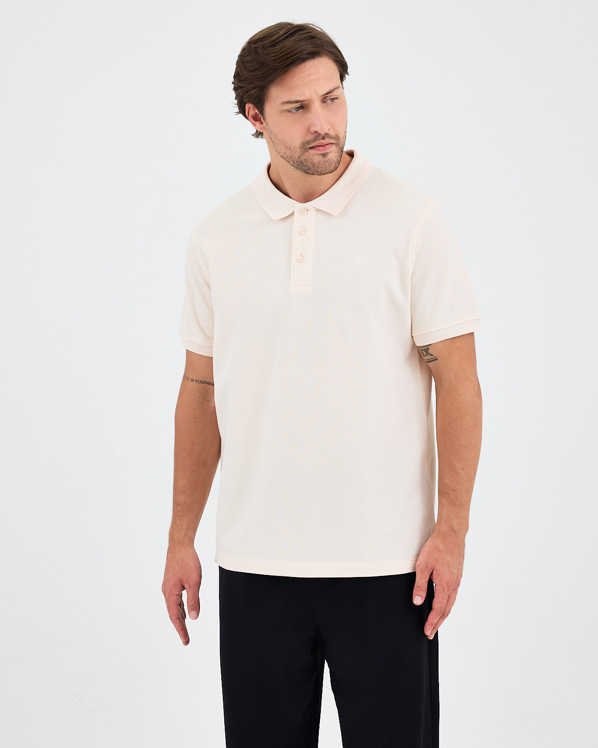 Erkek Ekru Nakış Organik Pamuklu Standart Kalıp Polo Yaka T-Shirt