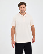 Erkek Ekru Nakış Organik Pamuklu Standart Kalıp Polo Yaka T-Shirt