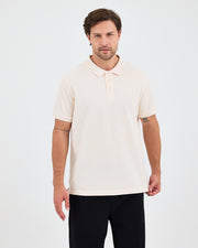 Erkek Ekru Nakış Organik Pamuklu Standart Kalıp Polo Yaka T-Shirt