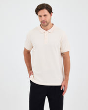 Erkek Ekru Nakış Organik Pamuklu Standart Kalıp Polo Yaka T-Shirt