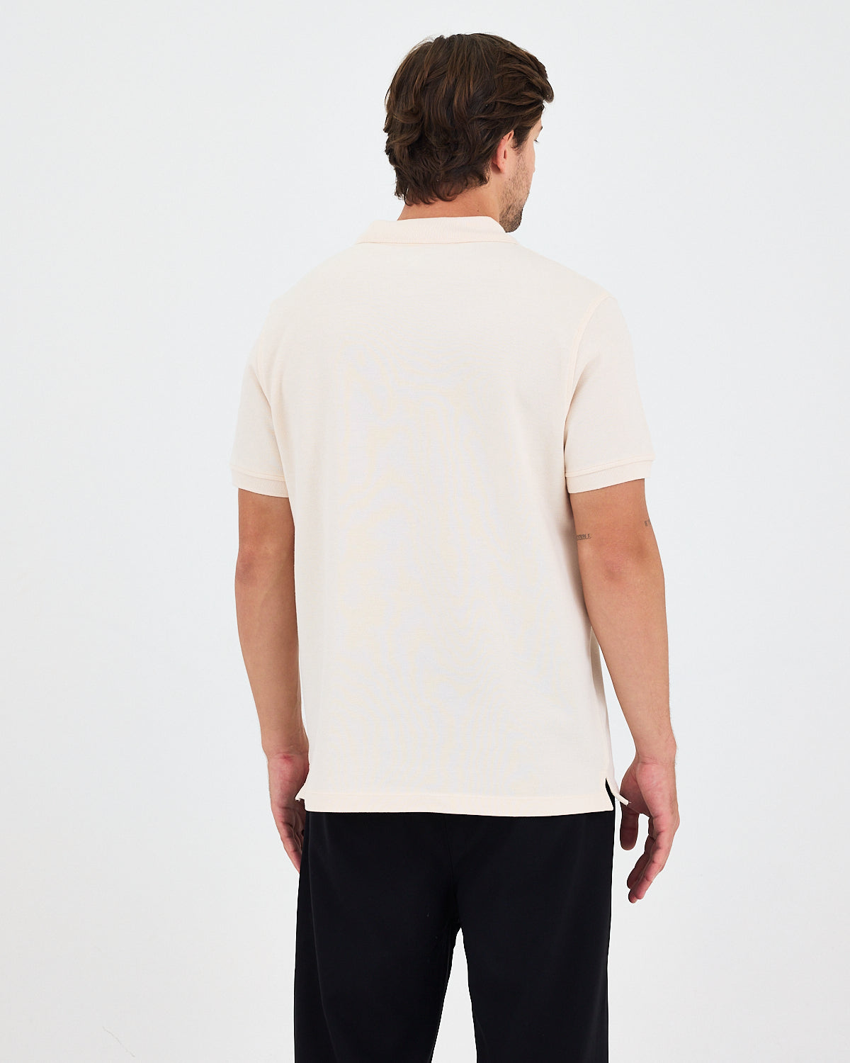 Erkek Ekru Nakış Organik Pamuklu Standart Kalıp Polo Yaka T-Shirt