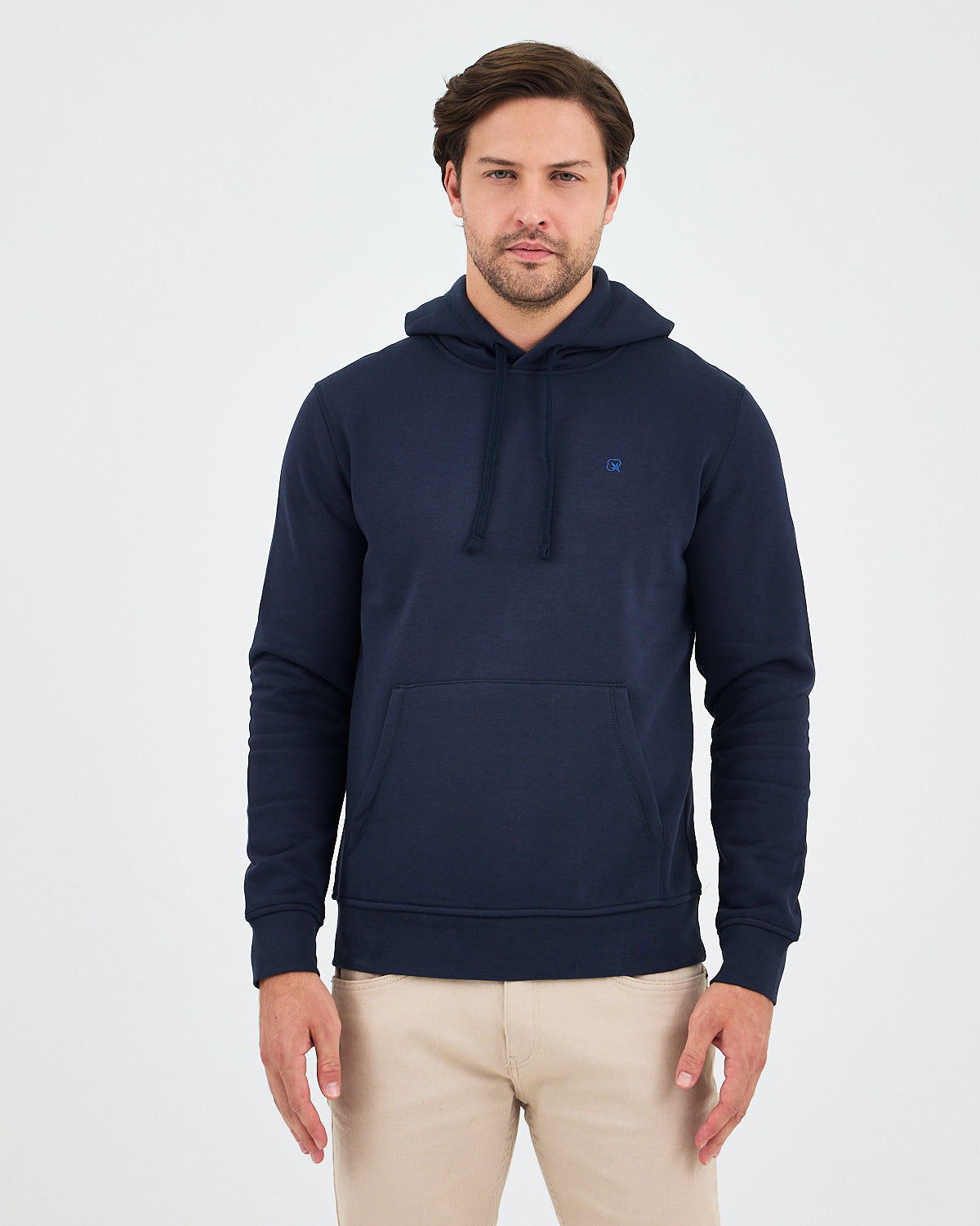 Unisex Lacivert Mavi Nakışlı Kapüşonlu Organik Pamuk Recycled Polyester Standart Kalıp Sweatshirt