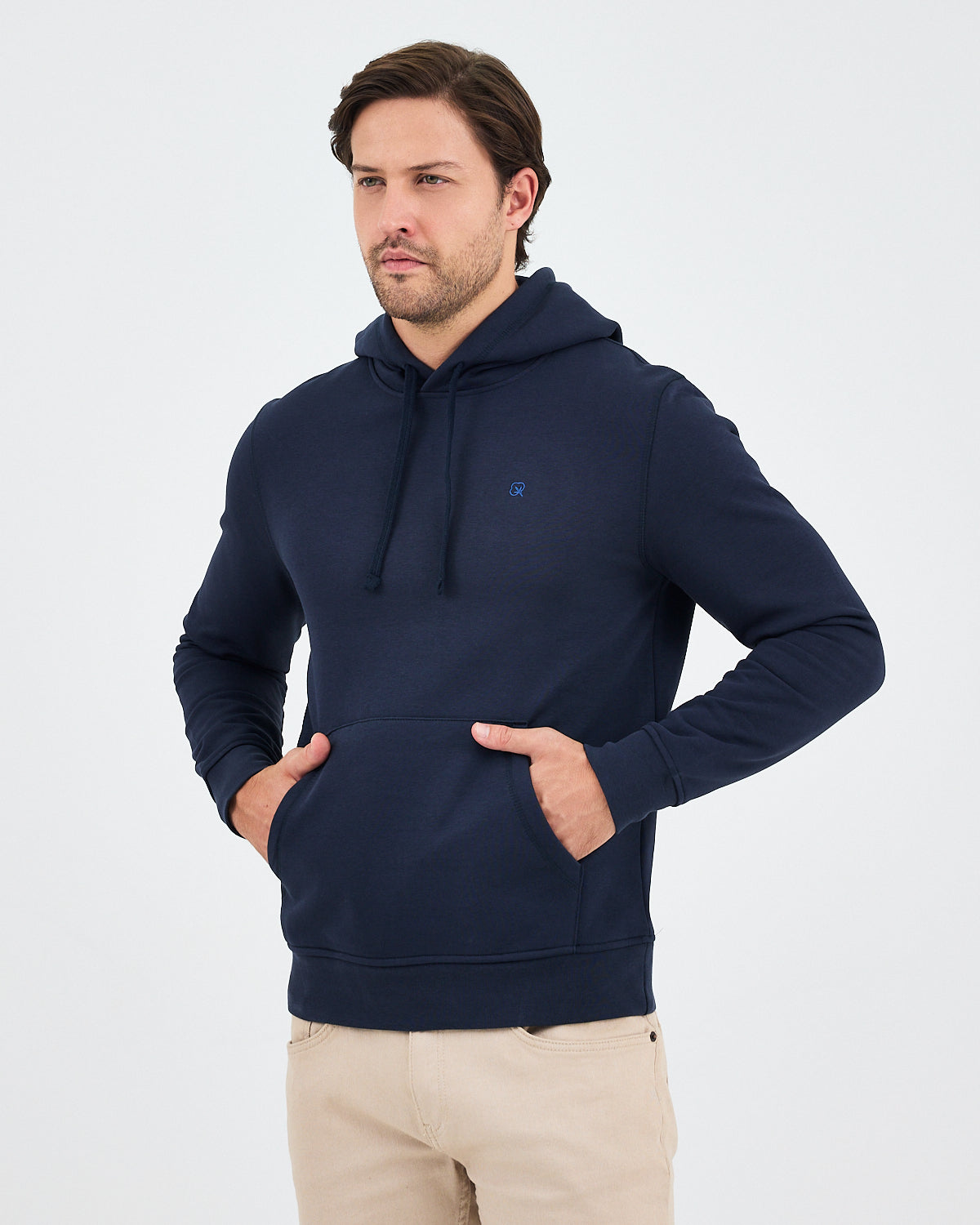 Unisex Lacivert Mavi Nakışlı Kapüşonlu Organik Pamuk Recycled Polyester Standart Kalıp Sweatshirt