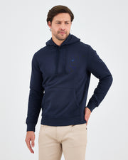 Unisex Lacivert Mavi Nakışlı Kapüşonlu Organik Pamuk Recycled Polyester Standart Kalıp Sweatshirt